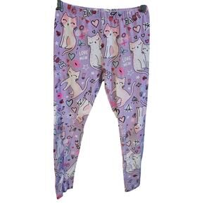Fabkids Girls Size S Cat Print Leggings Pastel Purple Cutesy Hearts Love XOXO
